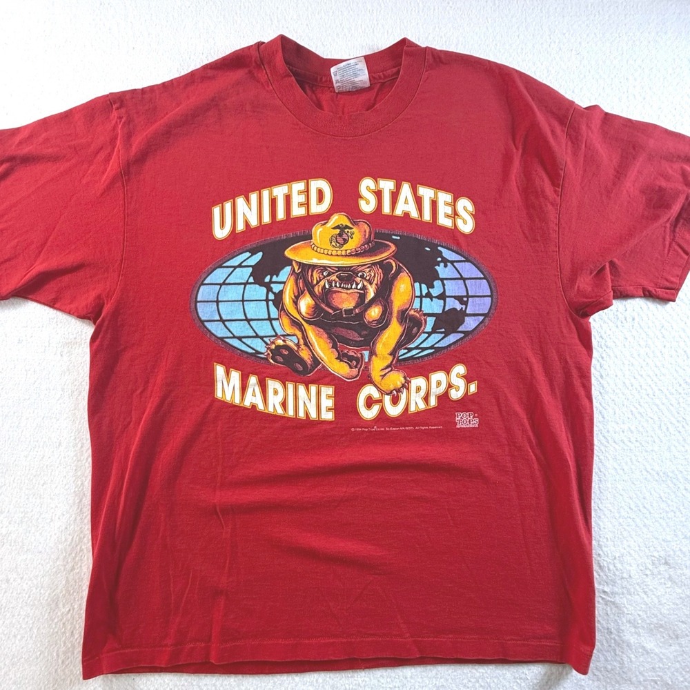 US Marine Corps 1994 Bulldog Graphic‎ Single Stich T-Shirt Mens XL Vintage Hanes